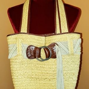 Vintage Ralph Lauren Straw Purse w/ Fringe